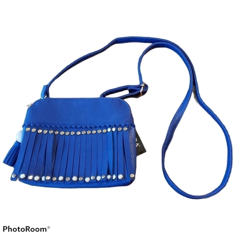 Blue Boho Fringe Accent Crossbody